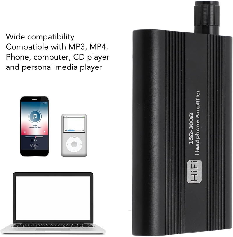 Fabater Portable Headphone Amplifier, HiFi Earphone Amp, 16-300 Ohms Impedance, Volume Control, 3.5mm AUX Audio Amplifier for MP3 MP4 Phones Laptops Gaming Consoles - Image 2
