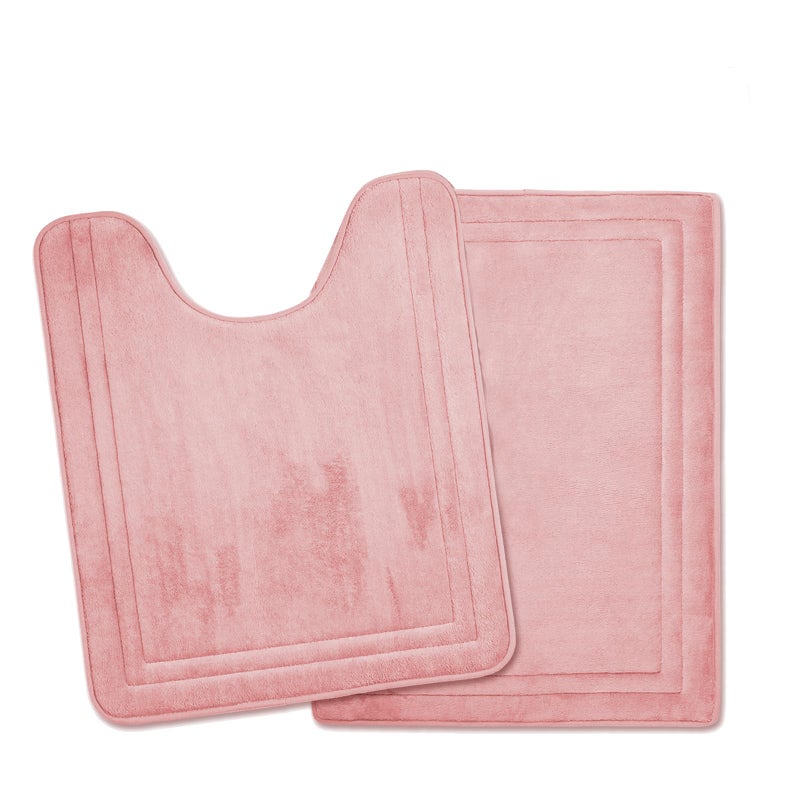 PAGGED Pink Bathroom Rug Set of 2 Memory Foam Bath Mat and UShaped Contour Toilet Rug Non Slip Washable Floor Mats Soft Absorbent Plush Microfiber Shower Tub Bathrug Blush24x1724x20 - Image 2