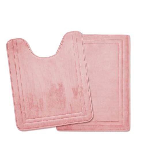 PAGGED Pink Bathroom Rug Set of 2 Memory Foam Bath Mat and UShaped Contour Toilet Rug Non Slip Washable Floor Mats Soft Absorbent Plush Microfiber Shower Tub Bathrug Blush24x1724x20 - Image 1