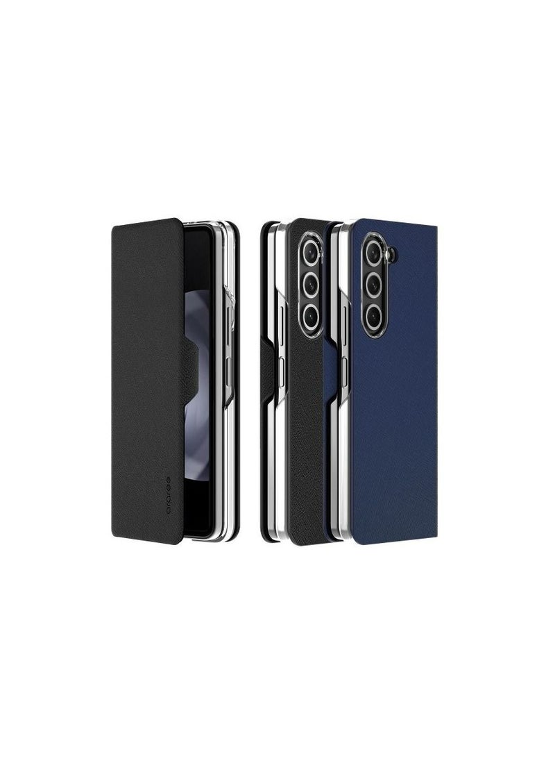 araree - Araree Bonnet Diary Samsung Galaxy Z Fold 5 Case with Card Holder, PU Leather Flip Folio Case Closure, Embedded PC Frame, All-Sided Protection, Rear Camera Protection, Slim & Durable Design – Blue - Image 1