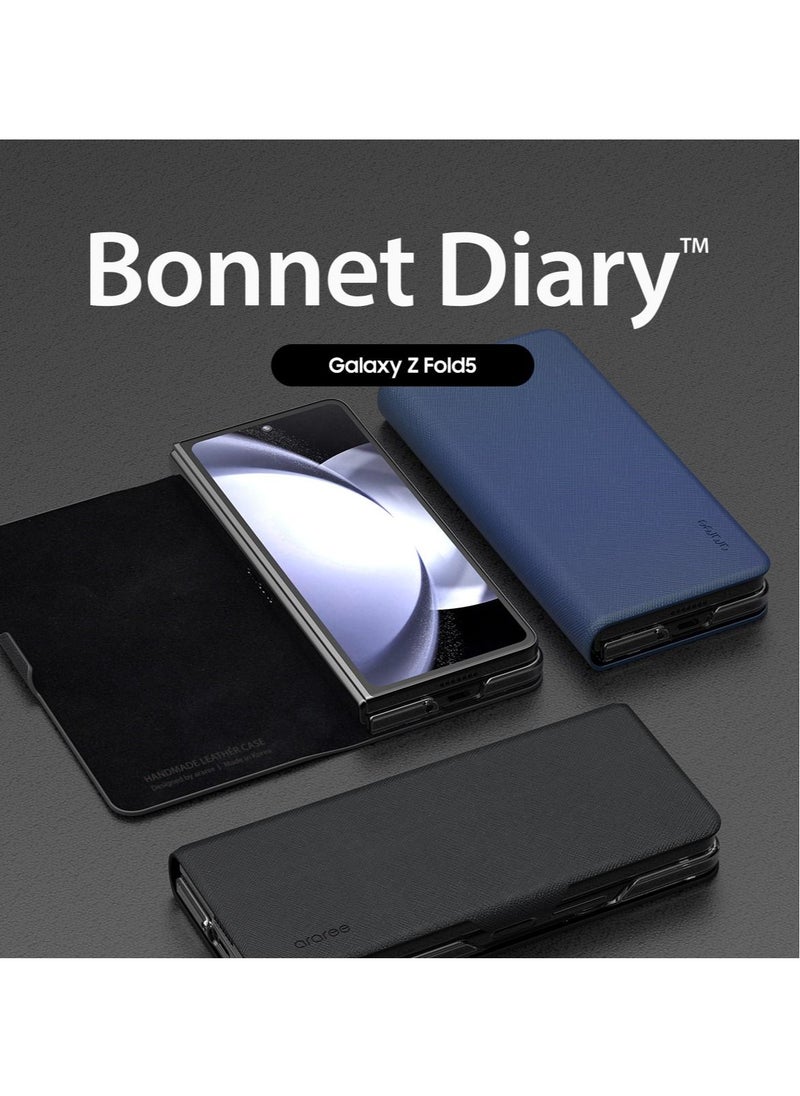 araree - Araree Bonnet Diary Samsung Galaxy Z Fold 5 Case with Card Holder, PU Leather Flip Folio Case Closure, Embedded PC Frame, All-Sided Protection, Rear Camera Protection, Slim & Durable Design – Blue - Image 1