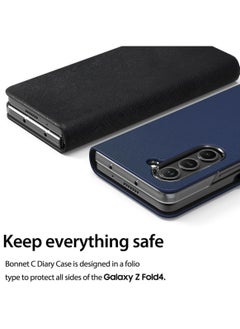 araree Araree Bonnet Diary Samsung Galaxy Z Fold 5 Case with Card Holder, PU Leather Flip Folio Case Closure, Embedded PC Frame, All-Sided Protection, Rear Camera Protection, Slim & Durable Design – Blue  - Image 5
