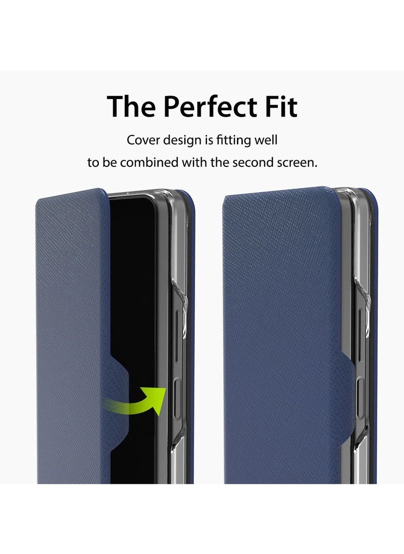 araree - Araree Bonnet Diary Samsung Galaxy Z Fold 5 Case with Card Holder, PU Leather Flip Folio Case Closure, Embedded PC Frame, All-Sided Protection, Rear Camera Protection, Slim & Durable Design – Blue - Image 1