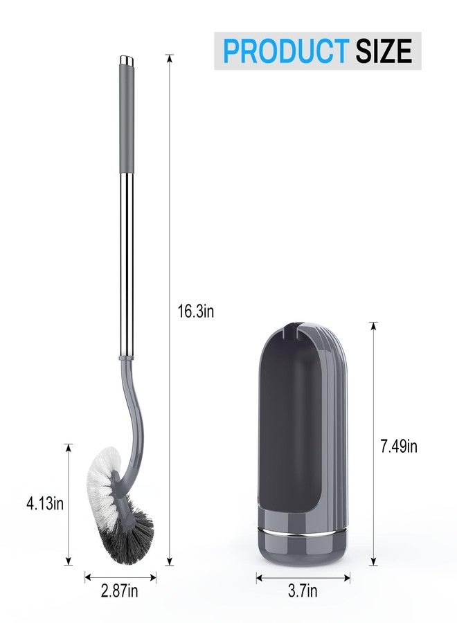 SetSail Toilet Brush and Holder Set, Compact Size Curved Toilet Bowl Brush for Bathroom Deep Cleaning with Stainless Steel Handle Toilet Cleaner Brush, Grey - Image 2