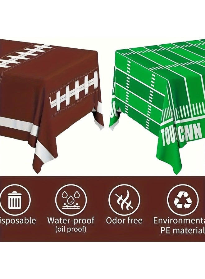 American Football Football Party Theme Tablecloth Disposable PE Waterproof Background Decoration Supplies-Color:Green+brown 137*274cm - Image 1