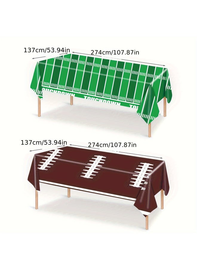 American Football Football Party Theme Tablecloth Disposable PE Waterproof Background Decoration Supplies-Color:Green+brown 137*274cm - Image 2