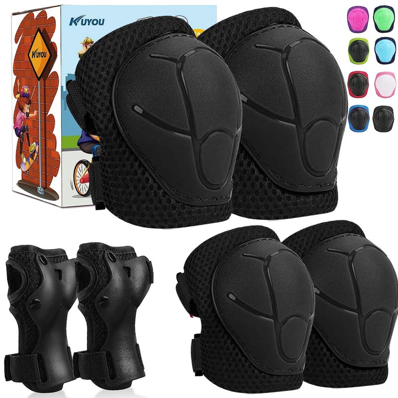 KUYOU Kids Knee Pads Elbow Pads Guards Protective Gear Set Safety Gear for Roller Skates Cycling BMX Bike Skateboard Inline Skatings Scooter Riding Sports ï¼ˆBlackï¼‰