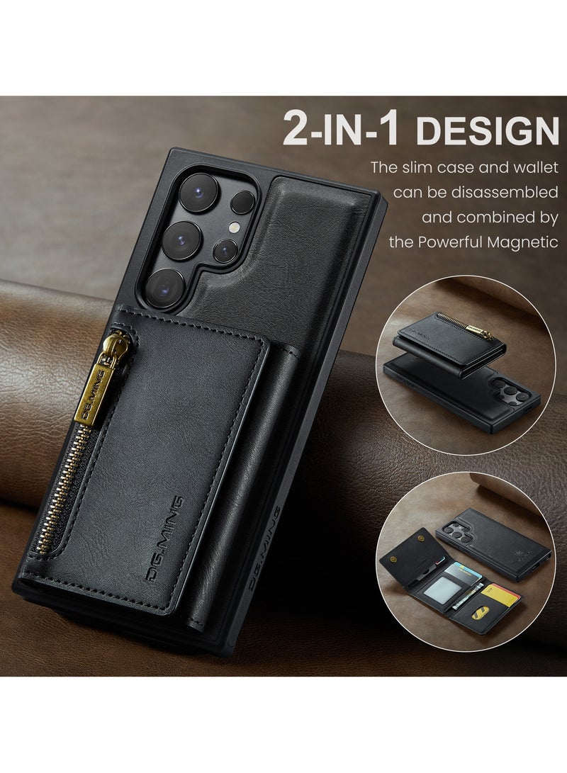 DGMING CaseMe Wallet Case for Samsung Galaxy S24 Ultra DGMING Premium Leather Phone Case Back Cover Magnetic Detachable with Trifold Wallet Card Holder Pocket - Black  - Image 4