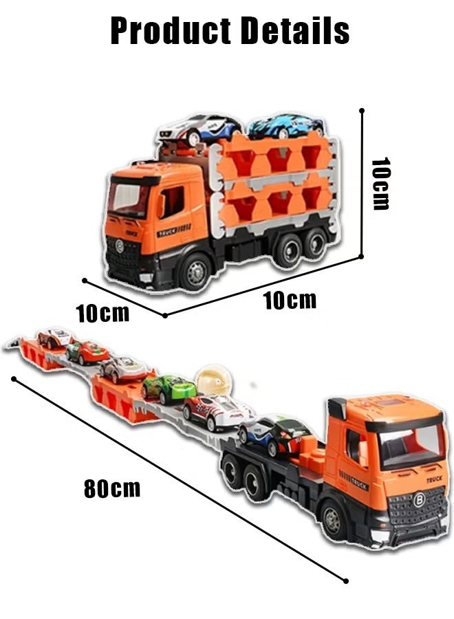 Race Car Track Toy, Carrier Truck Race Track Toys, Foldable 3 Layer Race Tracks Toy, Transport Car Carrier Toy, Container Truck Toy with 50 Alloy Cars, Ejection Truck Toy, Die-Cast Vehicle Playset for 3+ Kids Boys Girls  - Image 2
