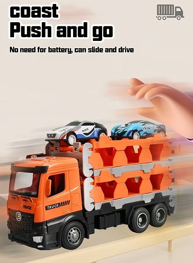 Race Car Track Toy, Carrier Truck Race Track Toys, Foldable 3 Layer Race Tracks Toy, Transport Car Carrier Toy, Container Truck Toy with 50 Alloy Cars, Ejection Truck Toy, Die-Cast Vehicle Playset for 3+ Kids Boys Girls  - Image 5