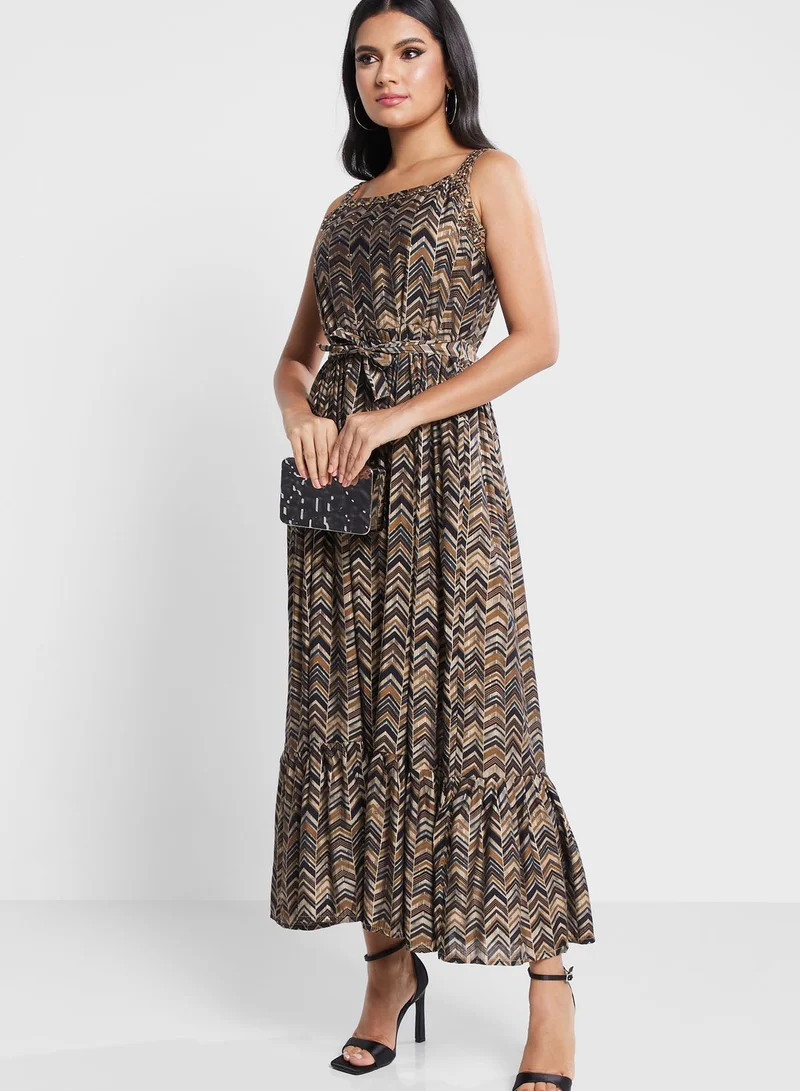 kolaba Tie Detail Printed  Ruffle Dress