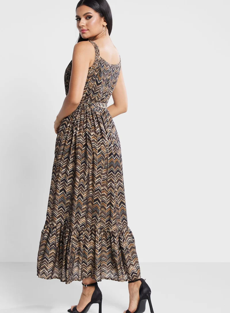 kolaba Tie Detail Printed  Ruffle Dress