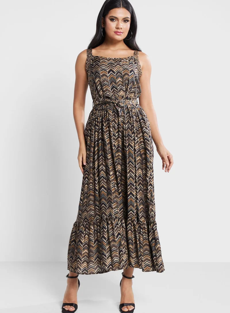 kolaba Tie Detail Printed  Ruffle Dress