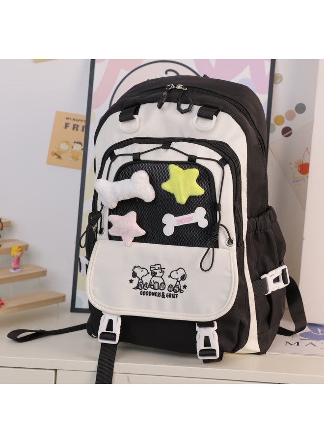 Snoopy Pain Bag Junior High School Student Backpack Female Cute Girl All-match Large Capacity Double Shoulder Bag Backpack Black - Image 1