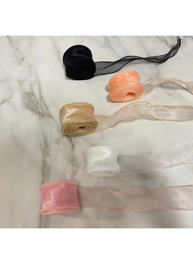 Zeemey 5pcs, 1.57 inch x 10 yards (Total 50 yards), Cake Flower Ribbon Tie, Butterfly DIY Headband Material, Wave Curl Packaging Tie, Fishtail Yarn Woven Satin Floating Color Ribbon For Room Decoration, Wedding Party Decoration Ribbon, Unique Gift Box Tie Ribbon  - Image 1