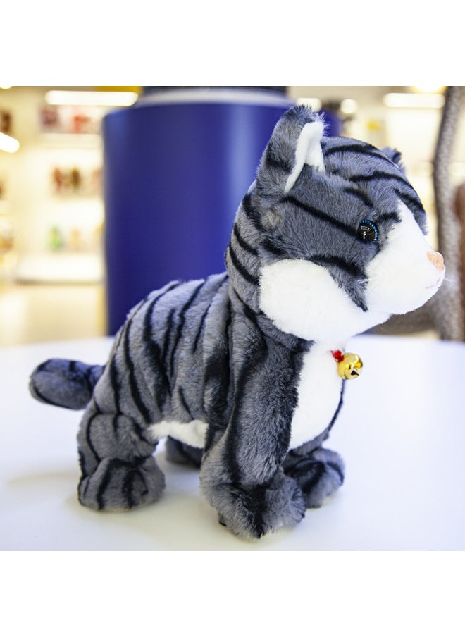 Electric Plush Toy Purring Cat Interactive Electronic Toy Baby's Happiness Small Tiger Walking-Color:Gray Flower-Specifications: Ordinary Battery  - Image 1