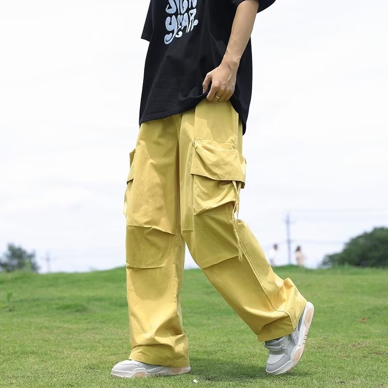 American Retro Straight Barrel Paratrooper Cute Pants Trendy Brand Men's and Women's New Loose Blue Wide Leg Pants Bloomers Trendy Men's Pants - Image 3