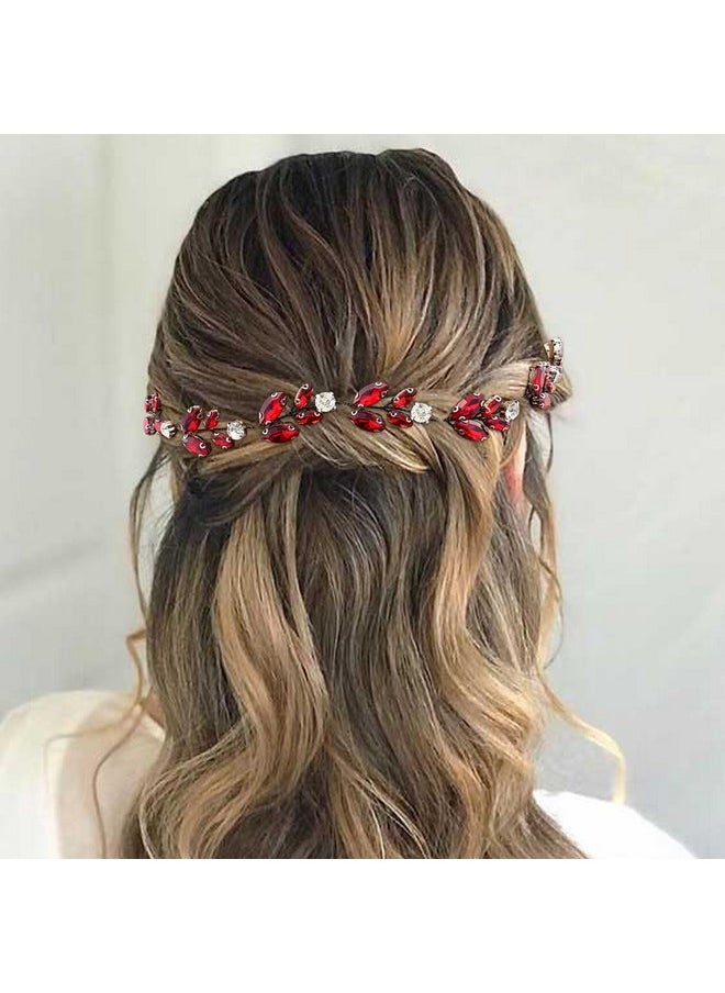 BETITETO Bridal Burgundy Crystal Headpiece Wedding White Wine Red Rhinestone Black Hair Vine Accessories For Women  - Image 2