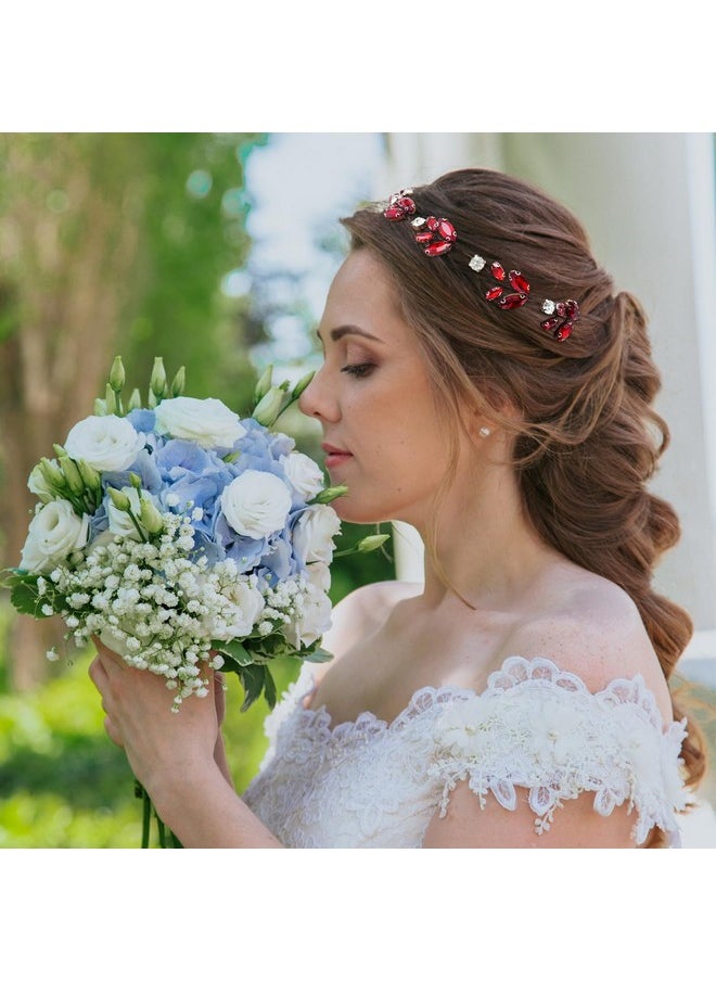 BETITETO Bridal Burgundy Crystal Headpiece Wedding White Wine Red Rhinestone Black Hair Vine Accessories For Women  - Image 3