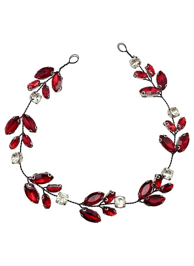 BETITETO Bridal Burgundy Crystal Headpiece Wedding White Wine Red Rhinestone Black Hair Vine Accessories For Women  - Image 4