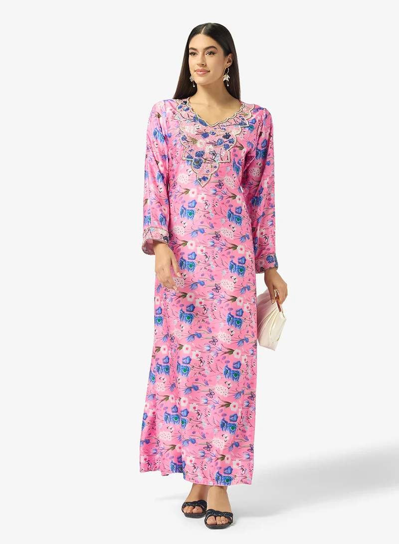 ARABIAN CLOSET Embellished Belted Jalabiya