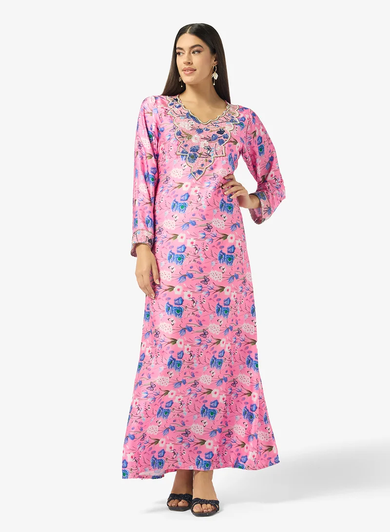 ARABIAN CLOSET Embellished Belted Jalabiya