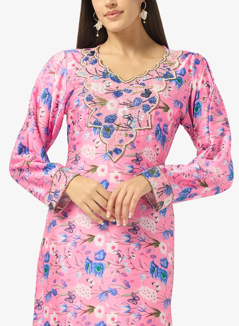 ARABIAN CLOSET Embellished Belted Jalabiya