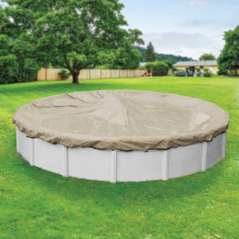 Robelle 18 ft Premium Tan Winter Pool Cover for Above Ground Pools, 4 ft Overlap (22 ft Cover Size), Solid 14 x 14 Scrim, 5.2 oz/yd2, 20-Year Warranty, Style: 3118-4 - Image 1