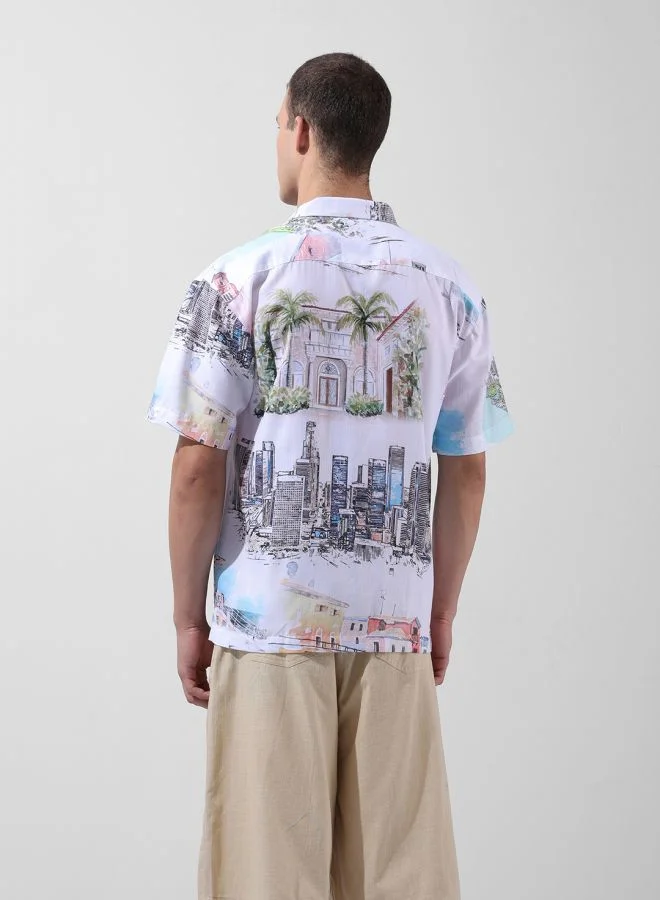 The Indian Garage Co Men Relaxed Fit Printed Cuban Collar Half Sleeves Shirt