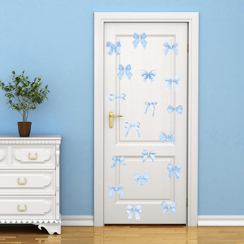 A1diee Blue Bow Wall Stickers - 60Pcs Trendy Light Blue Watercolor Coquette Aesthetic Wall Stickers Bow Knot Baby Room Decor Vinyl Decals Art Wallpaper for Boys Girls Bedroom Kindergarten Nursery - Image 5