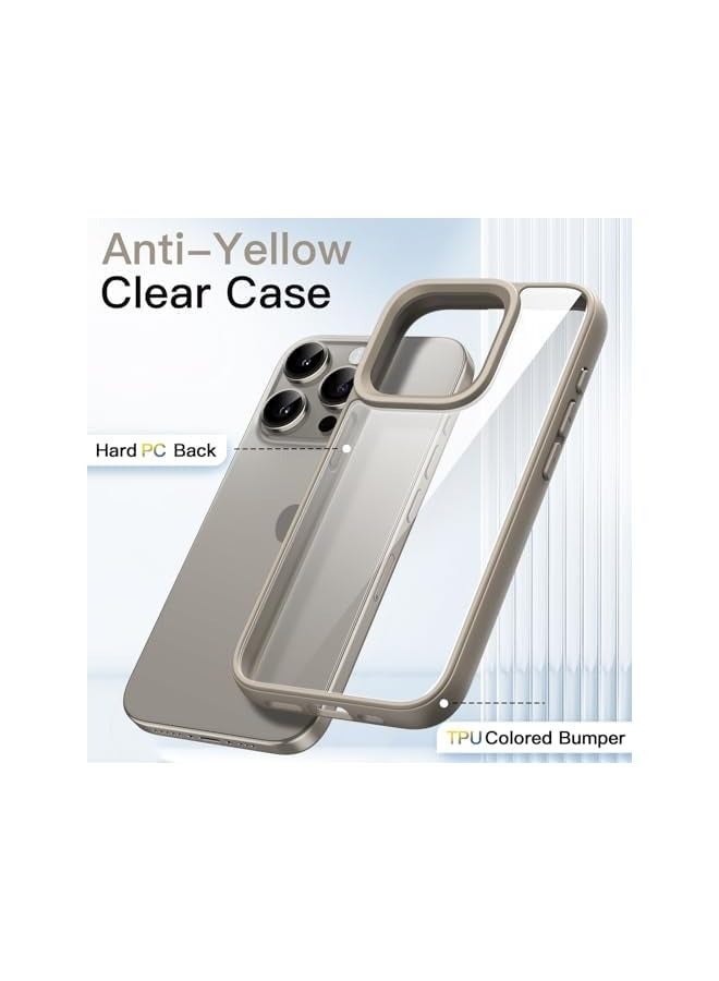 JETech Case for iPhone 15 Pro 6.1-Inch, Shockproof Phone Bumper Cover, Solid Color Matte TPU Frame, Anti-Scratch Clear Back (Natural Titanium) - Image 3