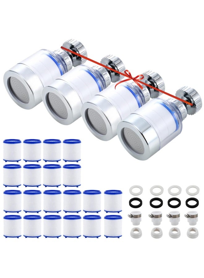 Sink Filter Water Faucet, Universal Faucet Filter 360 ° Rotating Purifier Bathroom Kitchen Faucet Water Filter-Removes Chlorine Fluoride Heavy Metals Hard Water for Home (4 Pcs+24 filter cartridges) - Image 1