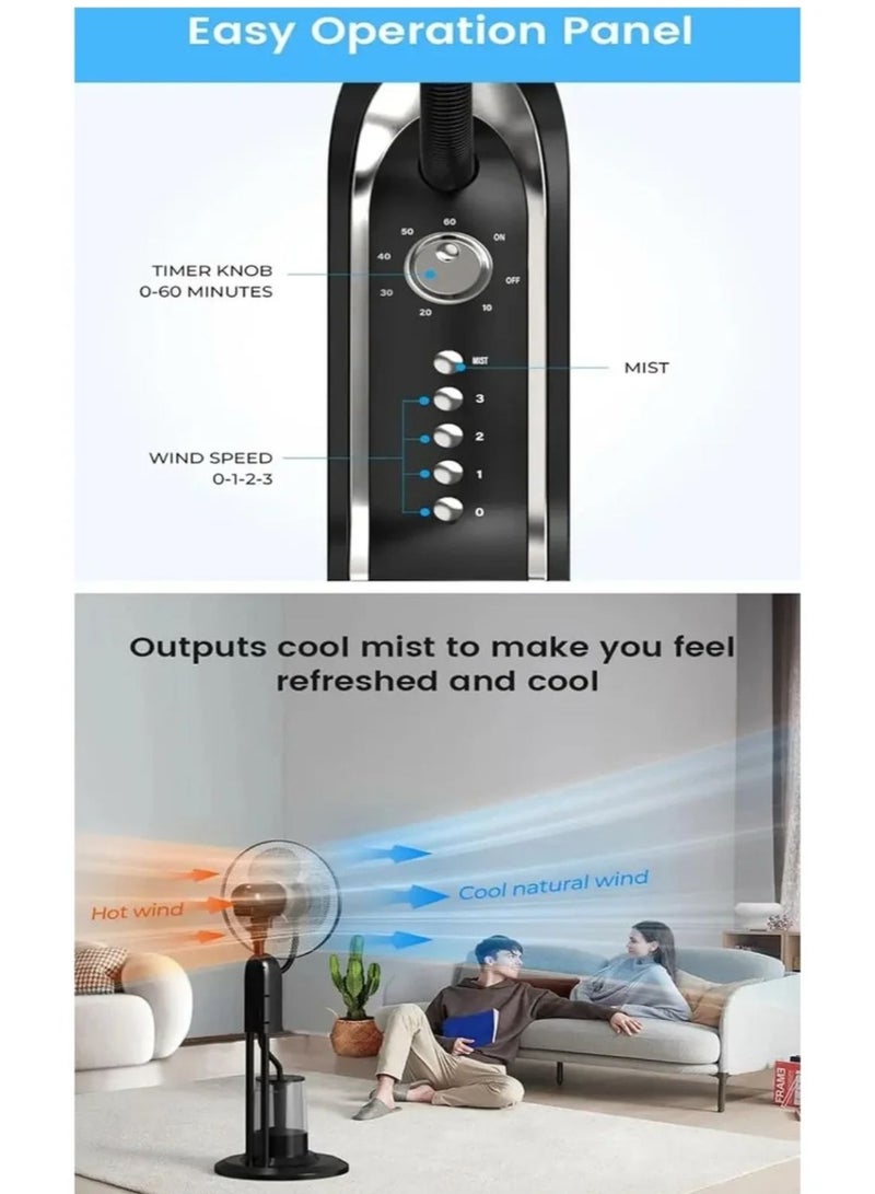 Electric water mist fan, 4 liter water tank, 70 watt power, 60 minute timer, 3 speed settings  - Image 4