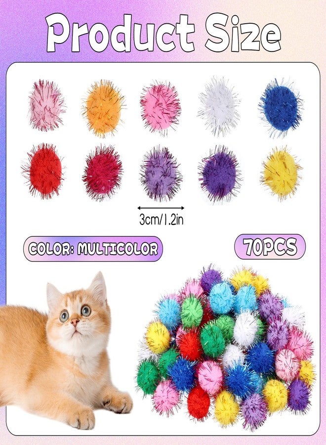 Xosjska 70 Pack Assorted Color Sparkle Balls Cat Pom Pom Balls Interactive Cat Toys Soft Cats Puff Ball Glitter Tinsel Fuzzy Ball for Cats Creative Crafts Decorations, Exercise and Entertainment - Image 4
