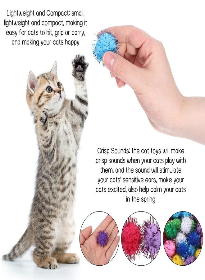 Xosjska 70 Pack Assorted Color Sparkle Balls Cat Pom Pom Balls Interactive Cat Toys Soft Cats Puff Ball Glitter Tinsel Fuzzy Ball for Cats Creative Crafts Decorations, Exercise and Entertainment - Image 2