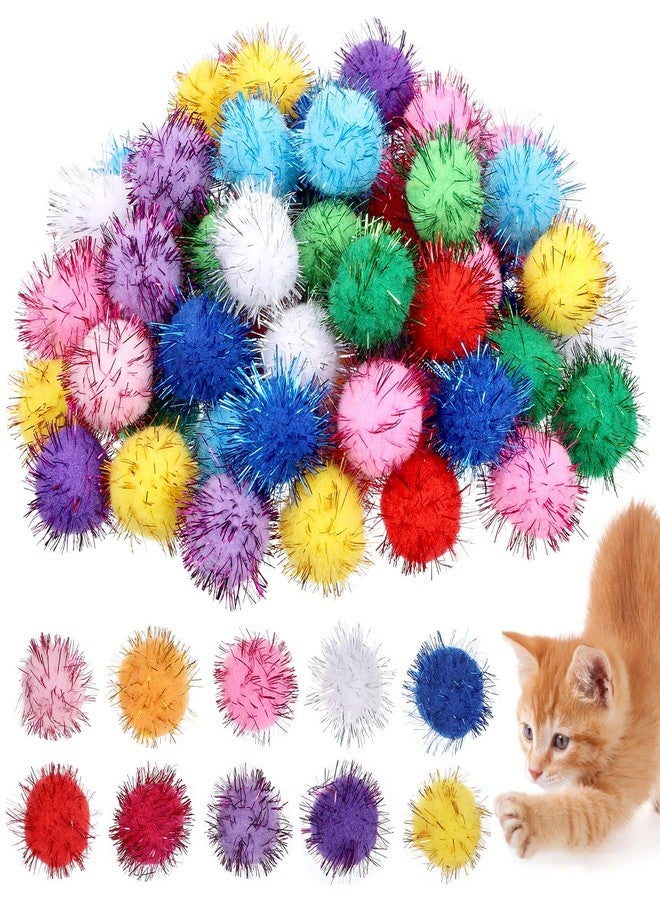 Xosjska 70 Pack Assorted Color Sparkle Balls Cat Pom Pom Balls Interactive Cat Toys Soft Cats Puff Ball Glitter Tinsel Fuzzy Ball for Cats Creative Crafts Decorations, Exercise and Entertainment - Image 1