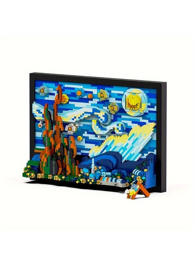 1731pcs 3D Starry Night Building Blocks Set for Adults - Reproductions Of Famous Paintings, ABS Material Toys, DIY Home Decor Art, Educational Creative Jigsaw Puzzles, Gifts Art Lovers 14+ - Image 1