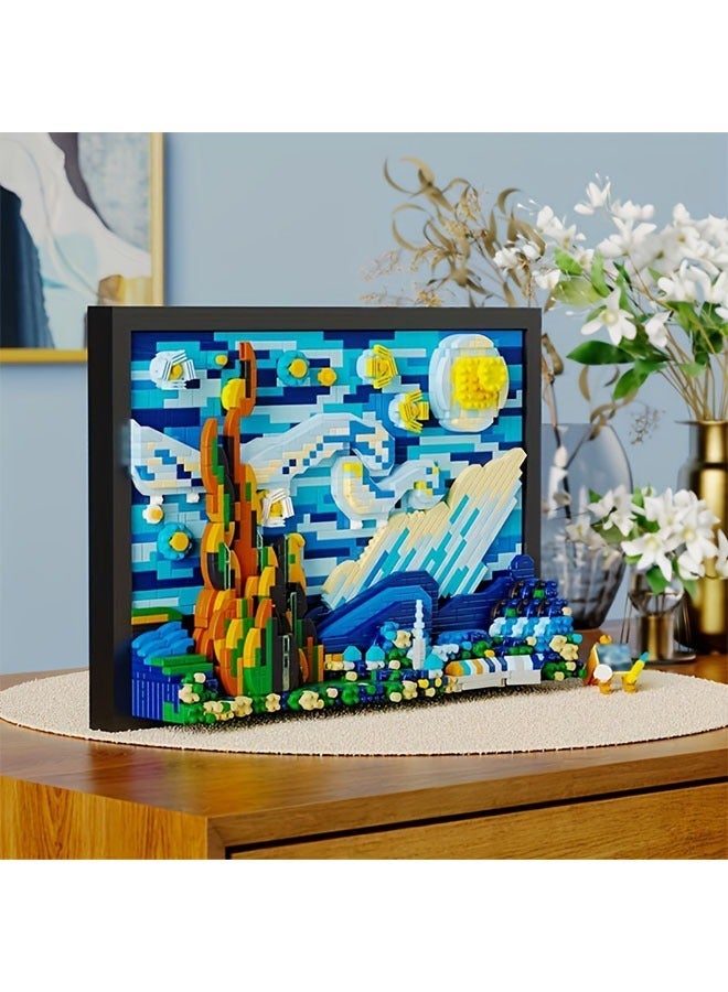 1731pcs 3D Starry Night Building Blocks Set for Adults - Reproductions Of Famous Paintings, ABS Material Toys, DIY Home Decor Art, Educational Creative Jigsaw Puzzles, Gifts Art Lovers 14+ - Image 2