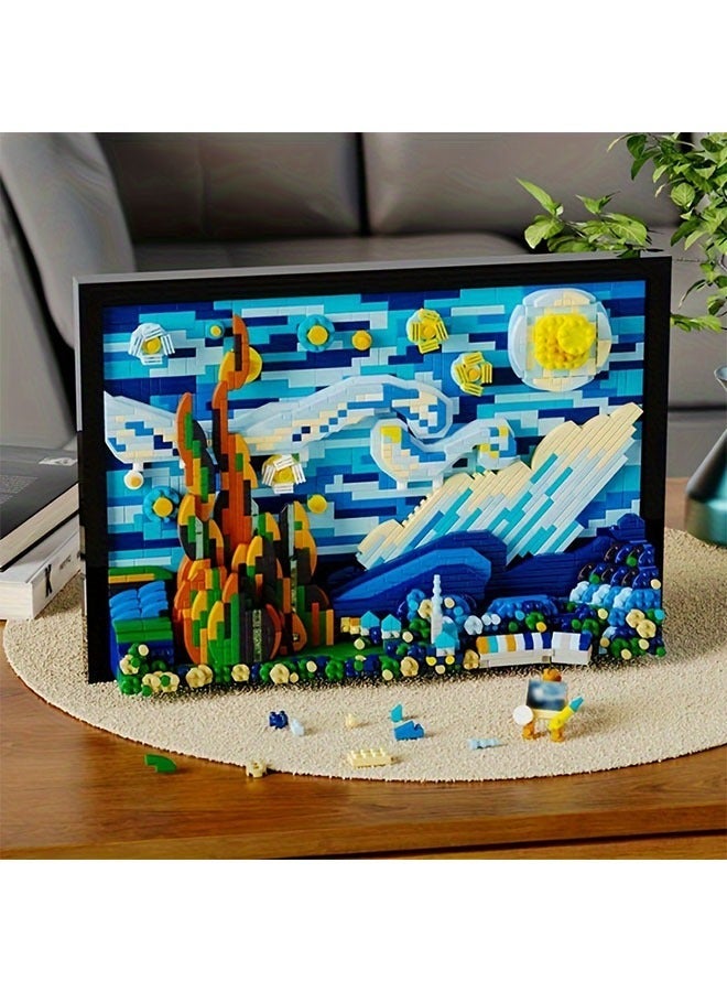 1731pcs 3D Starry Night Building Blocks Set for Adults - Reproductions Of Famous Paintings, ABS Material Toys, DIY Home Decor Art, Educational Creative Jigsaw Puzzles, Gifts Art Lovers 14+ - Image 3