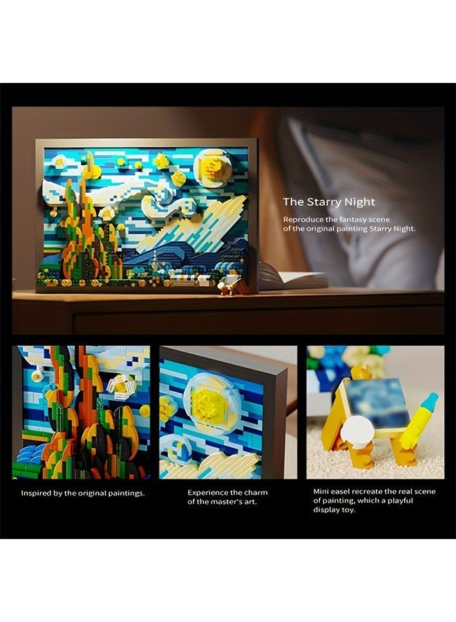 1731pcs 3D Starry Night Building Blocks Set for Adults - Reproductions Of Famous Paintings, ABS Material Toys, DIY Home Decor Art, Educational Creative Jigsaw Puzzles, Gifts Art Lovers 14+ - Image 4