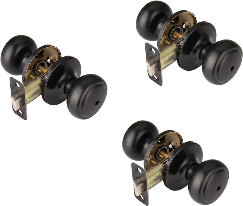 NCSEN 3 Pack Matte Black Door Knobs,Interior Door Knob with Lock,Coastal Style Door knob for Privacy and Bedroom (Bath or Privacy) - Image 1
