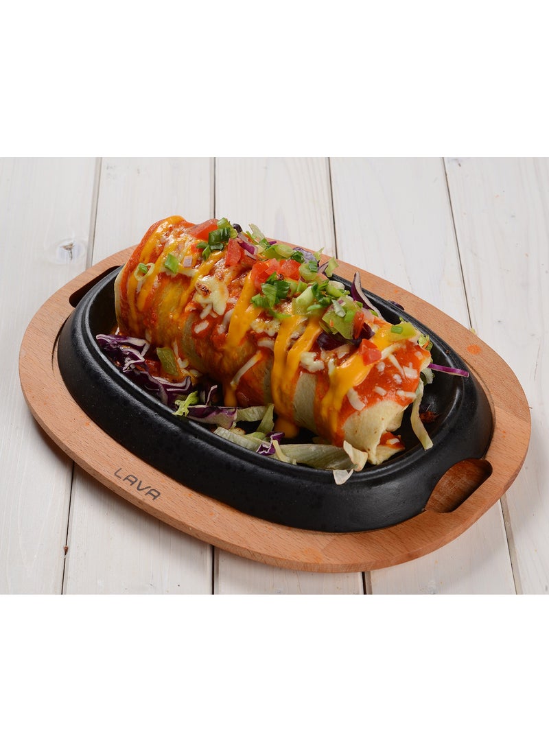 Lava Cast Oval Hot Plate with Wooden Base. Dimensions 26X19CM.  - Image 4