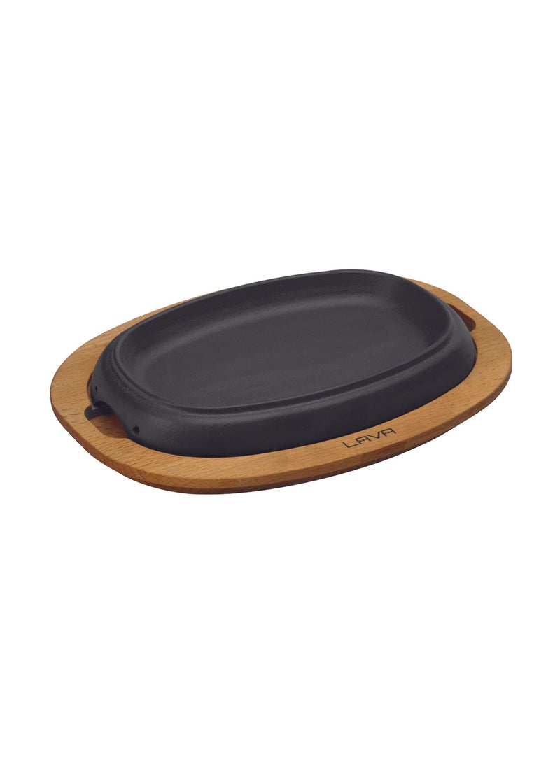 Lava Cast Oval Hot Plate with Wooden Base. Dimensions 26X19CM.  - Image 1