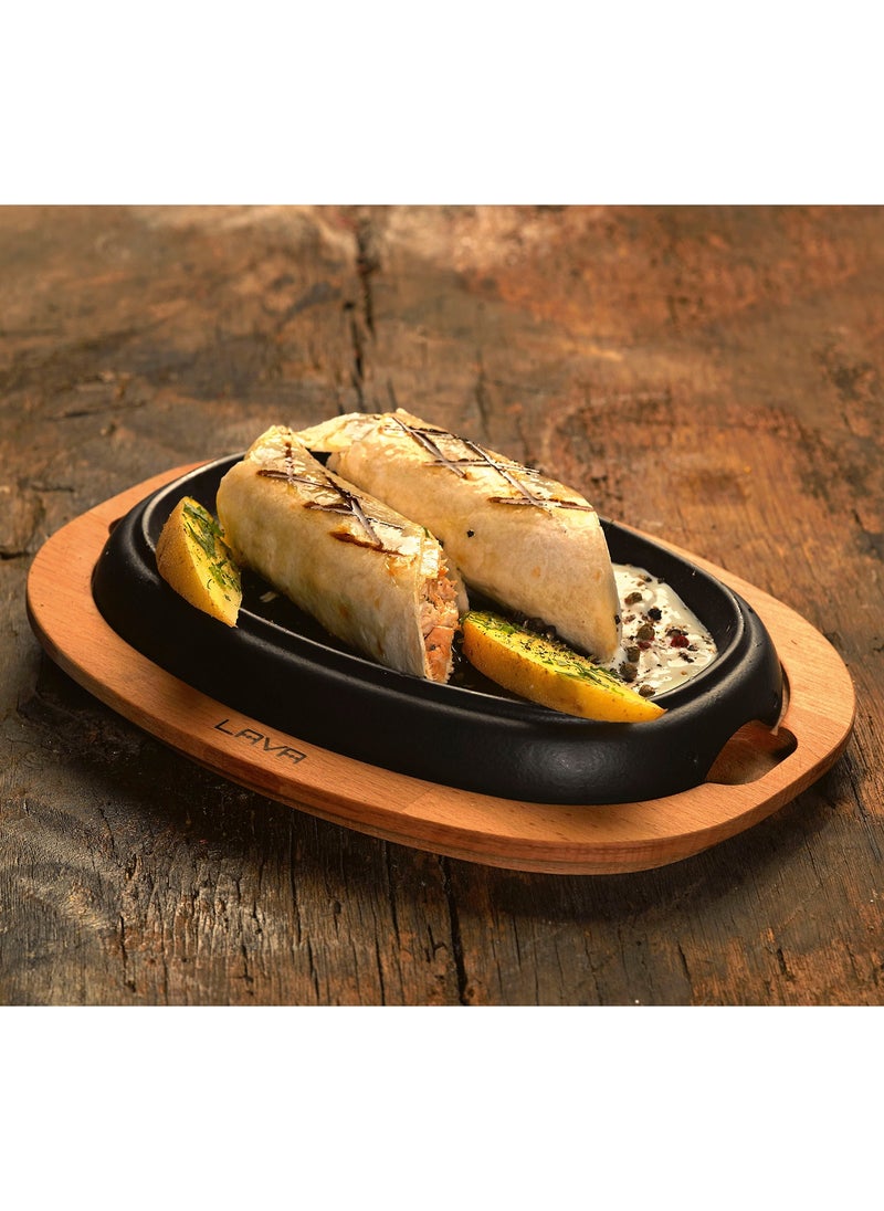 Lava Cast Oval Hot Plate with Wooden Base. Dimensions 26X19CM.  - Image 3