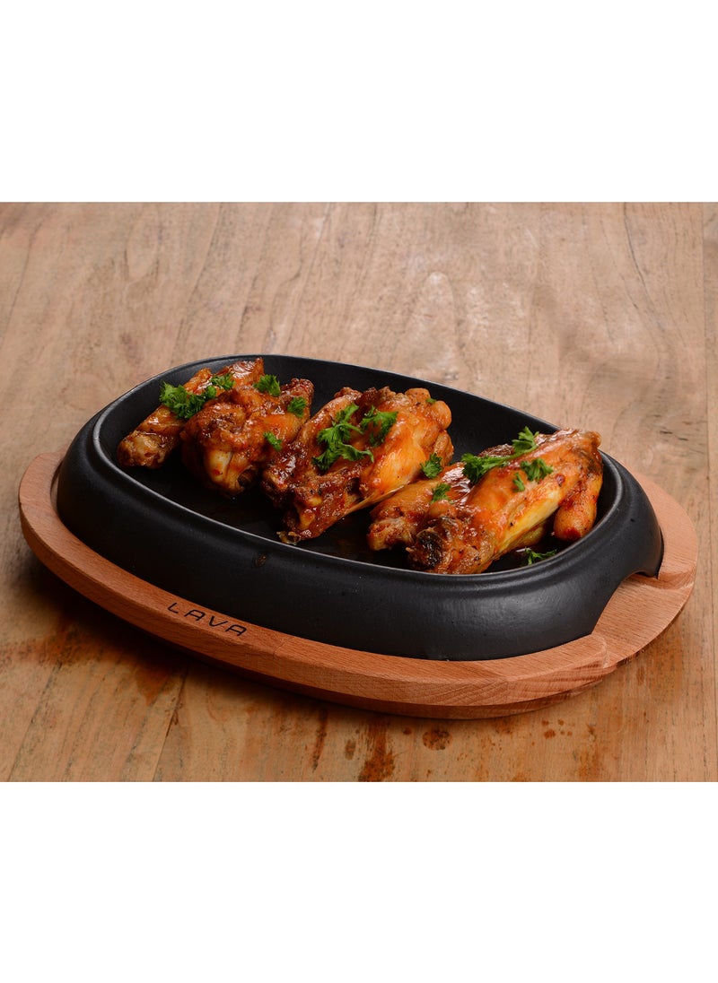 Lava Cast Oval Hot Plate with Wooden Base. Dimensions 26X19CM.  - Image 2