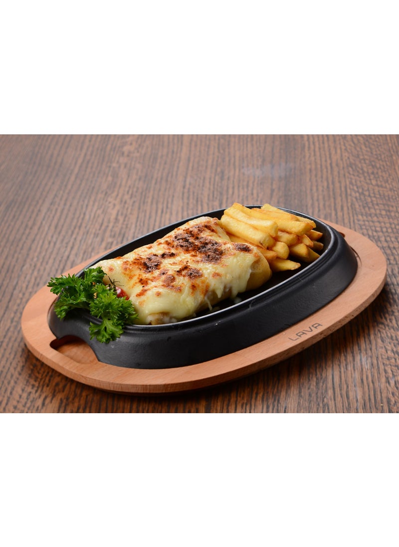Lava Cast Oval Hot Plate with Wooden Base. Dimensions 26X19CM.  - Image 5