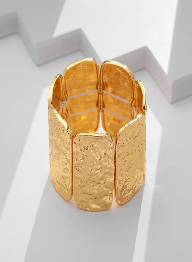 WOWORAMA Wide Hammered Bangle Bracelets for Women Gold Chunky Stretch Bangles Bracelet Large Elastic Adjustable Statement Bracelet - Image 3