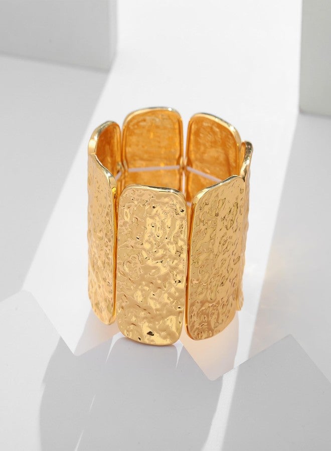 WOWORAMA Wide Hammered Bangle Bracelets for Women Gold Chunky Stretch Bangles Bracelet Large Elastic Adjustable Statement Bracelet - Image 2