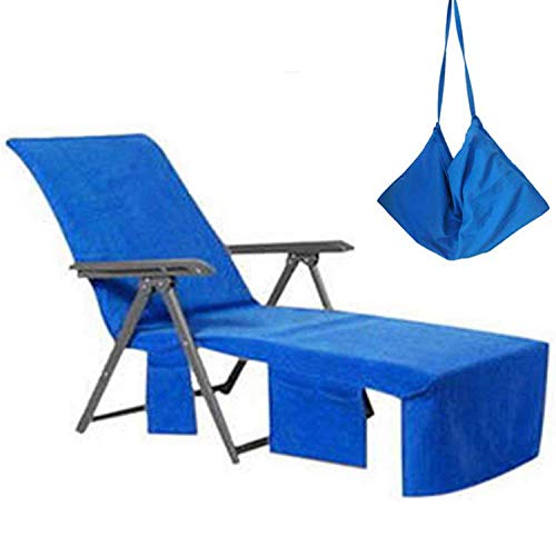 VOCOOL Chaise Lounge Cover Pool Chair Cover Soft and Quick Dry Beach Chair Towel Cover with Pocket for Sun Lounger Pool Sunbathing Garden Beach Hotel, No Slide, Blue 85" L x 30" W - Image 1