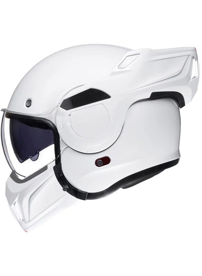 ILM Vintage Full Face Modular Motorcycle Helmet for Adults Men ATV UTV Snowmobile with 180° Reversible Chin Guard DOT Model-B707(White, S) - Image 1
